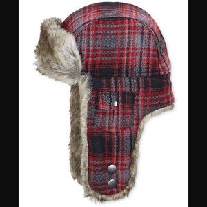 WOOLRICH SZ M Unisex Plaid Wool-blend Arctic Trapper Hat Faux-Fur w/Ear flaps